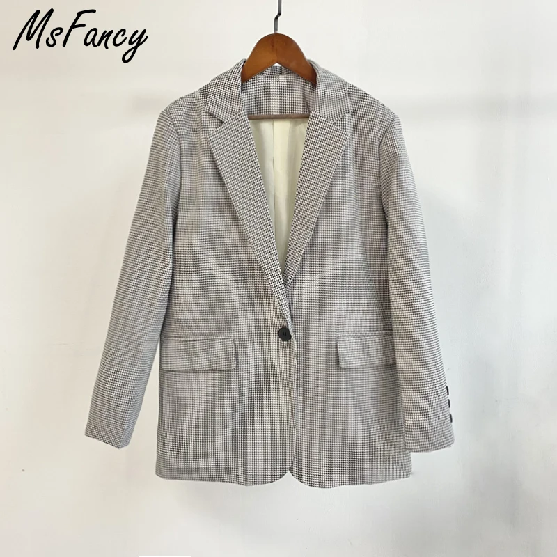 Msfancy Plaid Suit Women 2022 Fashion Vintage Blazer Skirt Set Mujer Spring Casual Tailleur Femme Mini Skirt 2 Piece Set