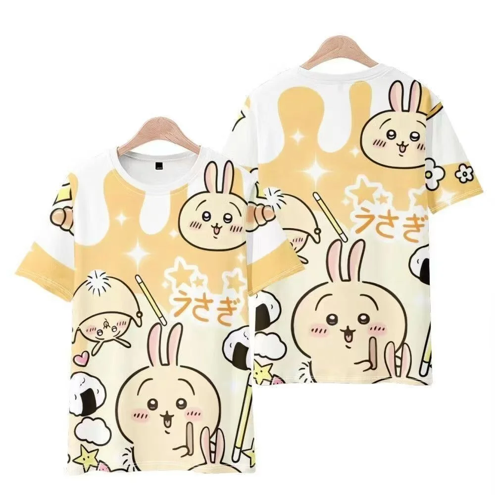 Chiikawa ist überall hier! Weiche, niedliche Cartoon-3D-Print-T-Shirts für Erwachsene Paare, Sportliche Freizeitkleidung, atmungsaktiv, kurze Ärmel, Familien-Matching – Detail 7