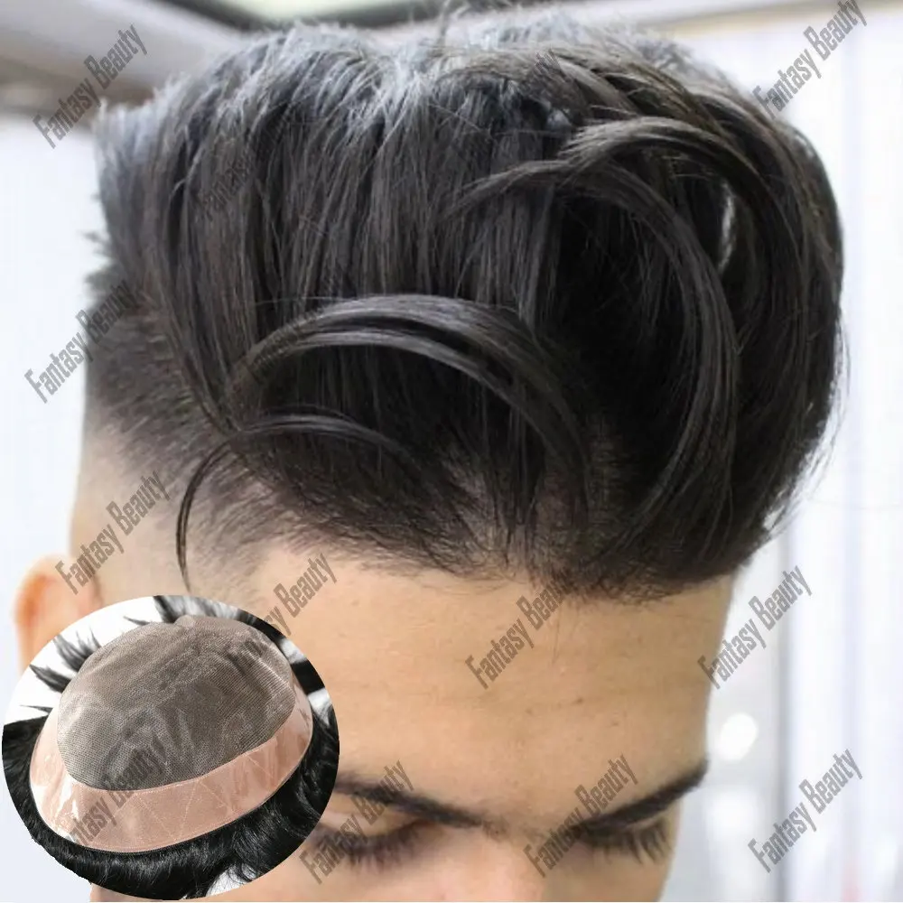 Peluca de cabello humano Natural para hombres, tupé masculino Mono, prótesis masculinas duraderas, Men7x9 tupé ", reemplazo de cabello, sistema transpirable