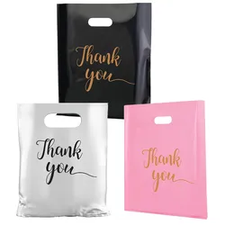 Thank You Gift Bags for Small Business Plastic Packaging Bag with Handle Birthday Wedding Store Cookie Jewelry Clothing Storage