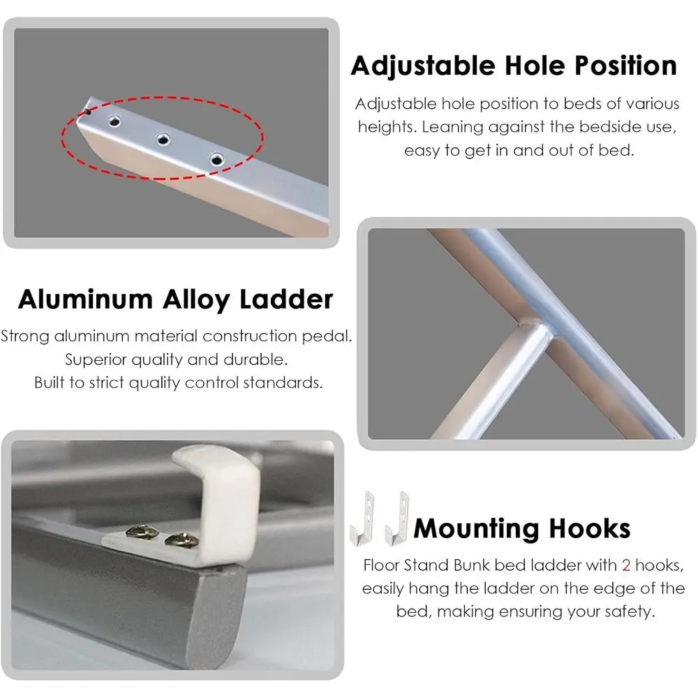 سلم أمان معدني أسود بطول 1.55 متر للأسرة العلوية والمركبات الترفيهية والعلية والقوارب - مثالي للأطفال وكبار السن