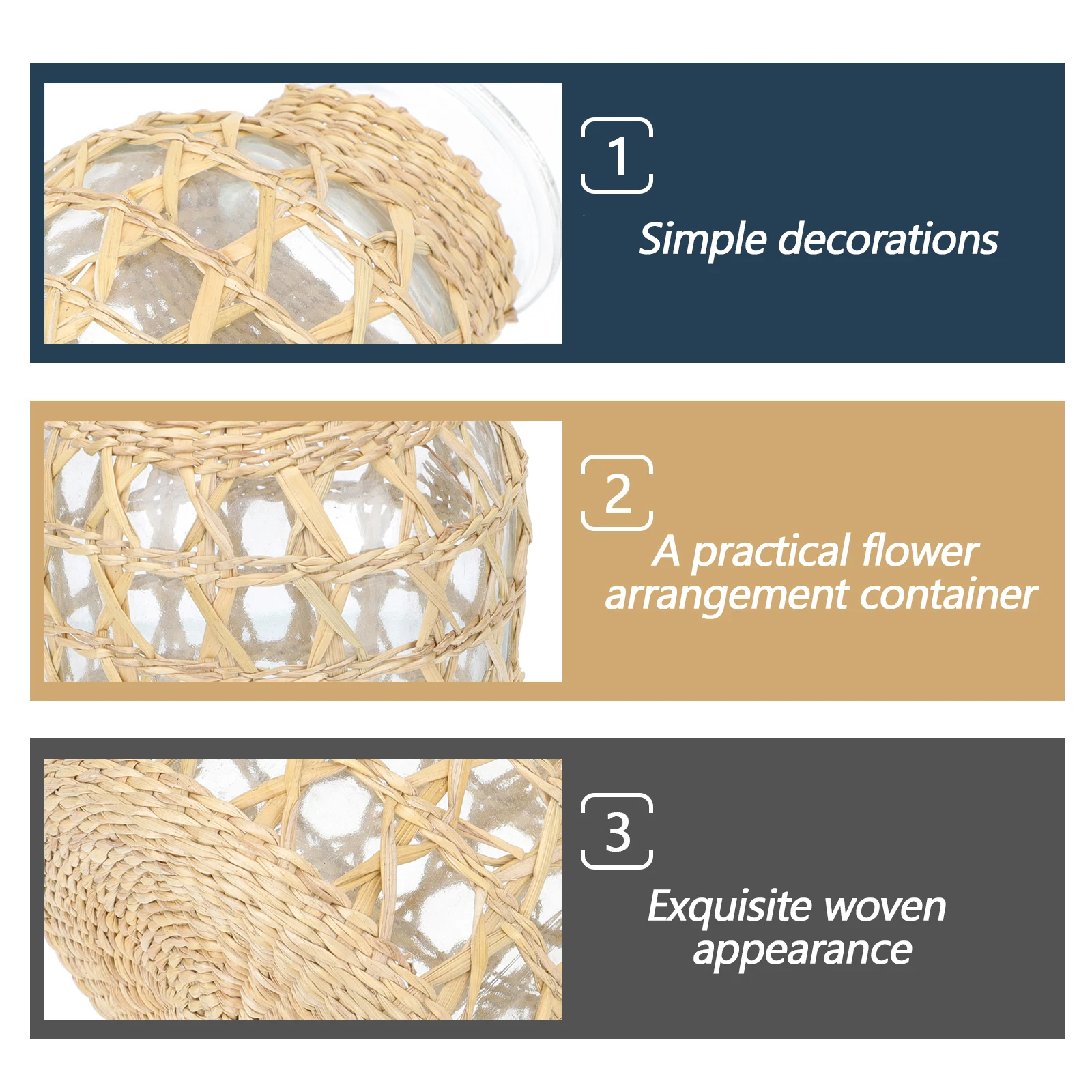 

1Pcs Fine Workmanship Woven Glass Vase Practical Flower Container Decorative Vase Desktop Ornament Flower Container