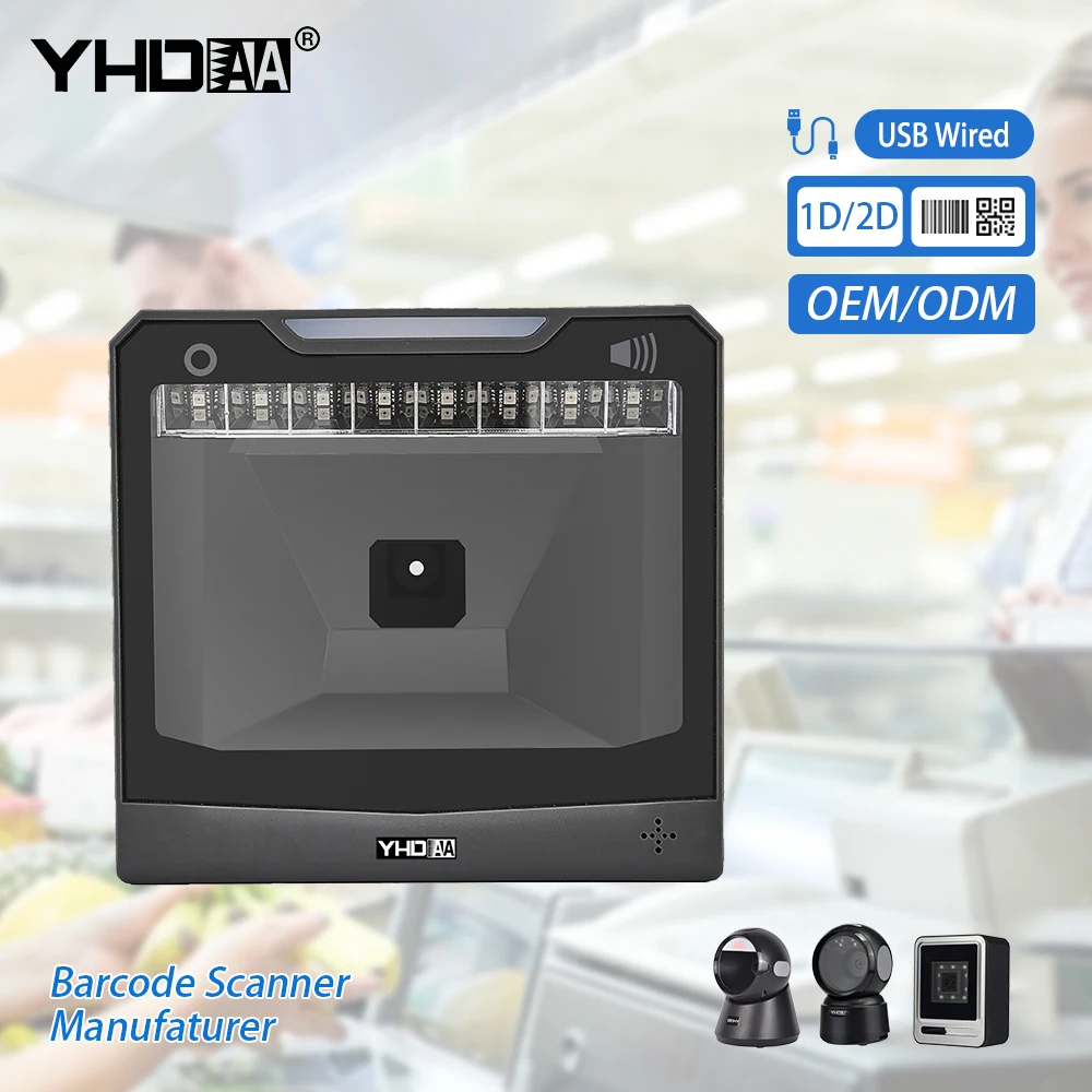 

High Speed QR 2D Scanning Platform Barcode Scanner YHD-9500D Suitable For Supermarket Stationery Use.