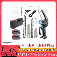 EU Mini Chainsaw 4 inch 6 inch Portable Chainsaw with Security Lock 2 Chains 21V Rechargeable Battery Operated Electric Chainsaw