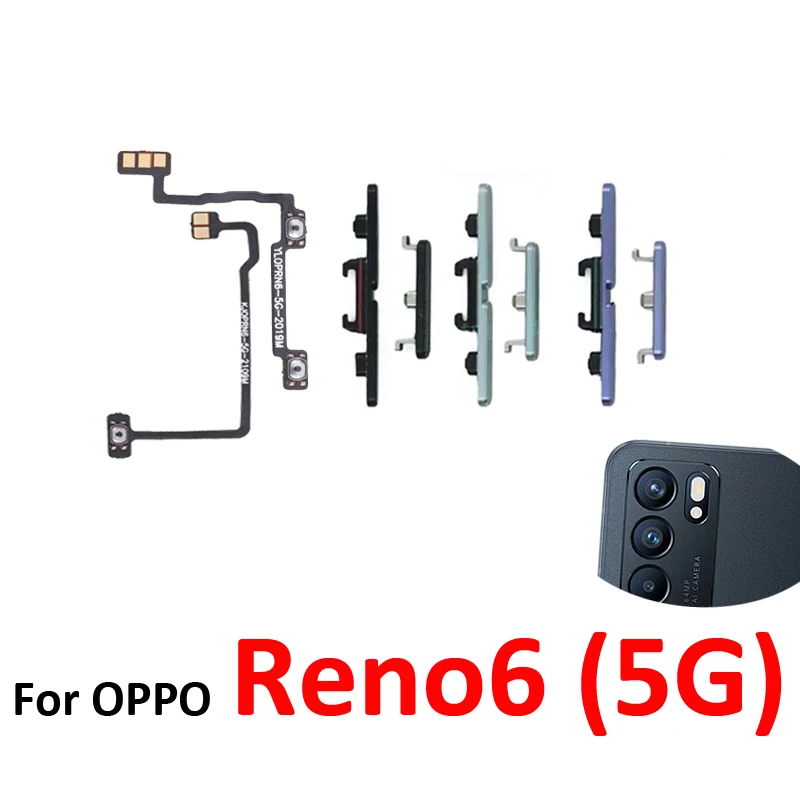 For Oppo Reno6 5G CPH2251 Phone New Power Volume Button On Off Control Key Internal Flex Cable Replacement Parts Black