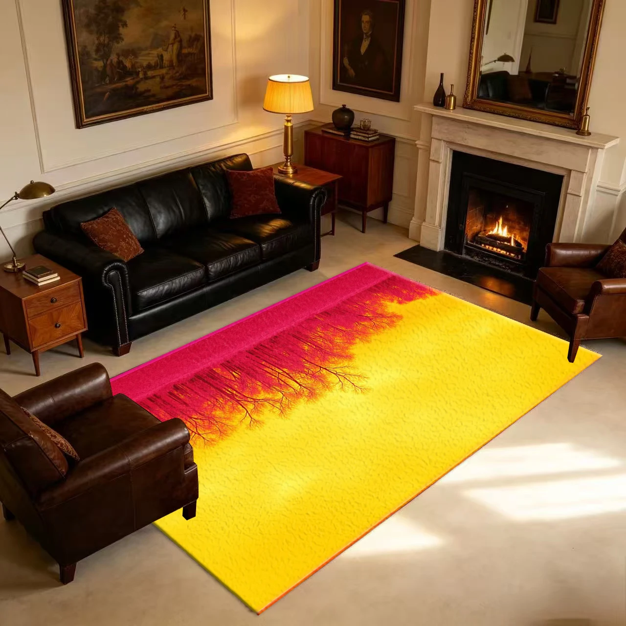 Magenta Red Inverted Forest Yellow Sky Carpet Flooring Anti-Slip Surreal Nature Art Floor Rug For Living Room Bedroom Home Decor