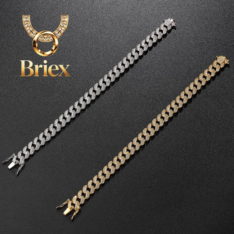 

Briex Jewelry Luxury Solid Platinum PT950 18K gold Men's and Women's Full Diamond Moissanite Cuban Chain Bracelet Hip Hop Bracel