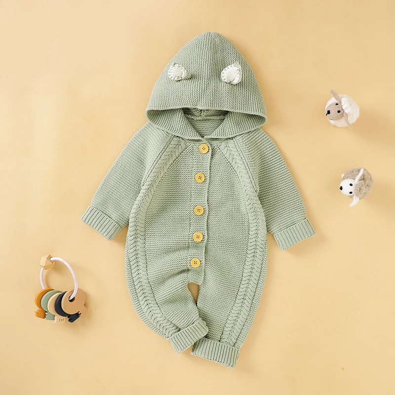 

Newborn Baby Romper Knit Infant Girl Boy Jumpsuit 0-18M Long Sleeve Autumn Toddler Kid Clothing Fashion Hodded Overalls Playsuit