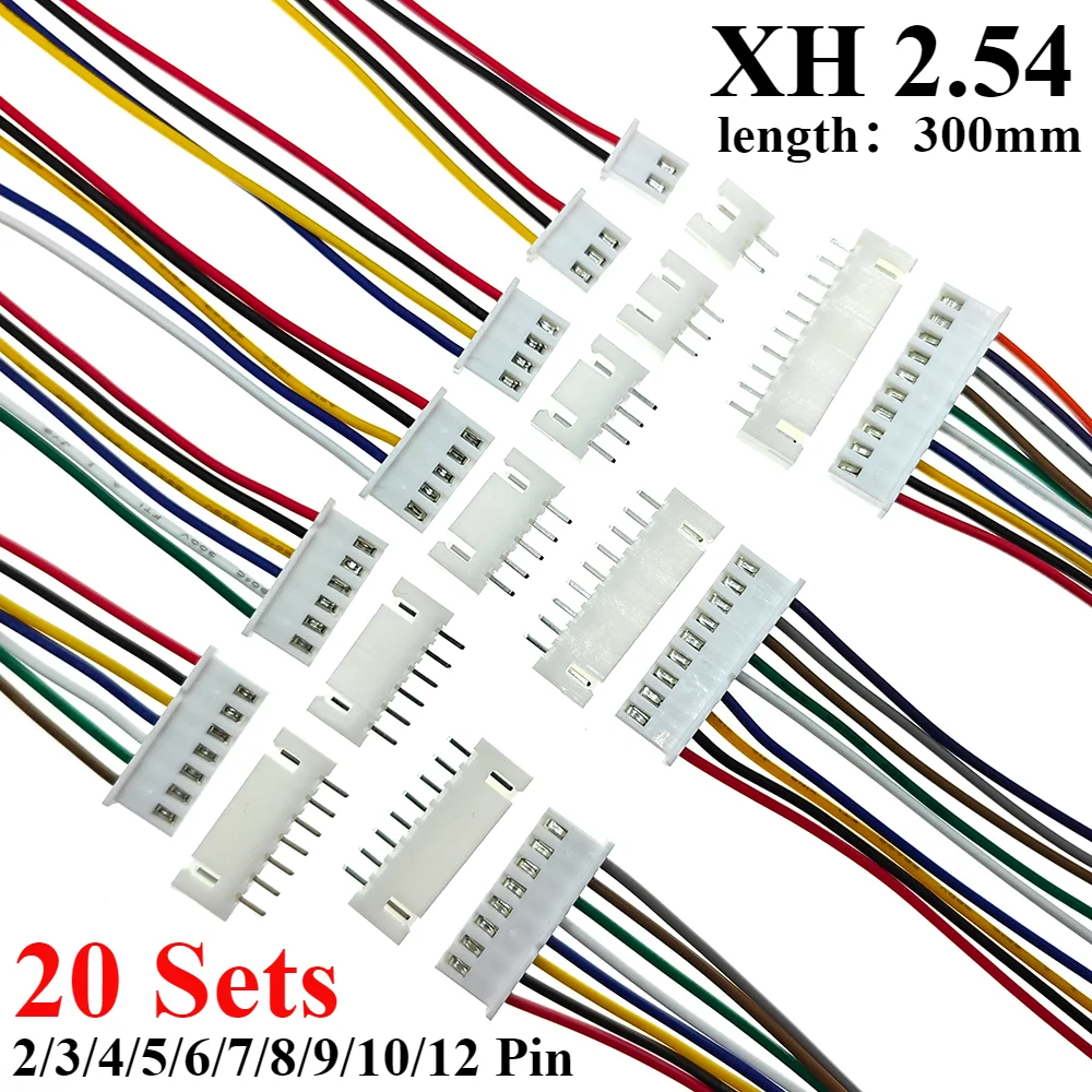 

20 Sets XH 2.54mm 30cm 2/3/4/5/6/7/8/9/10/12 Pin Female Wire Straight Plug L:300mm