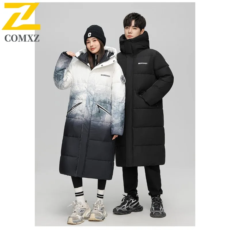 COMXZ سترة شتوية للرجال موضة منتصف طول الفراء طوق سميكة بيضاء بطة أسفل معطف الذكور عادية انفصال بطانة معطف دافئ #1