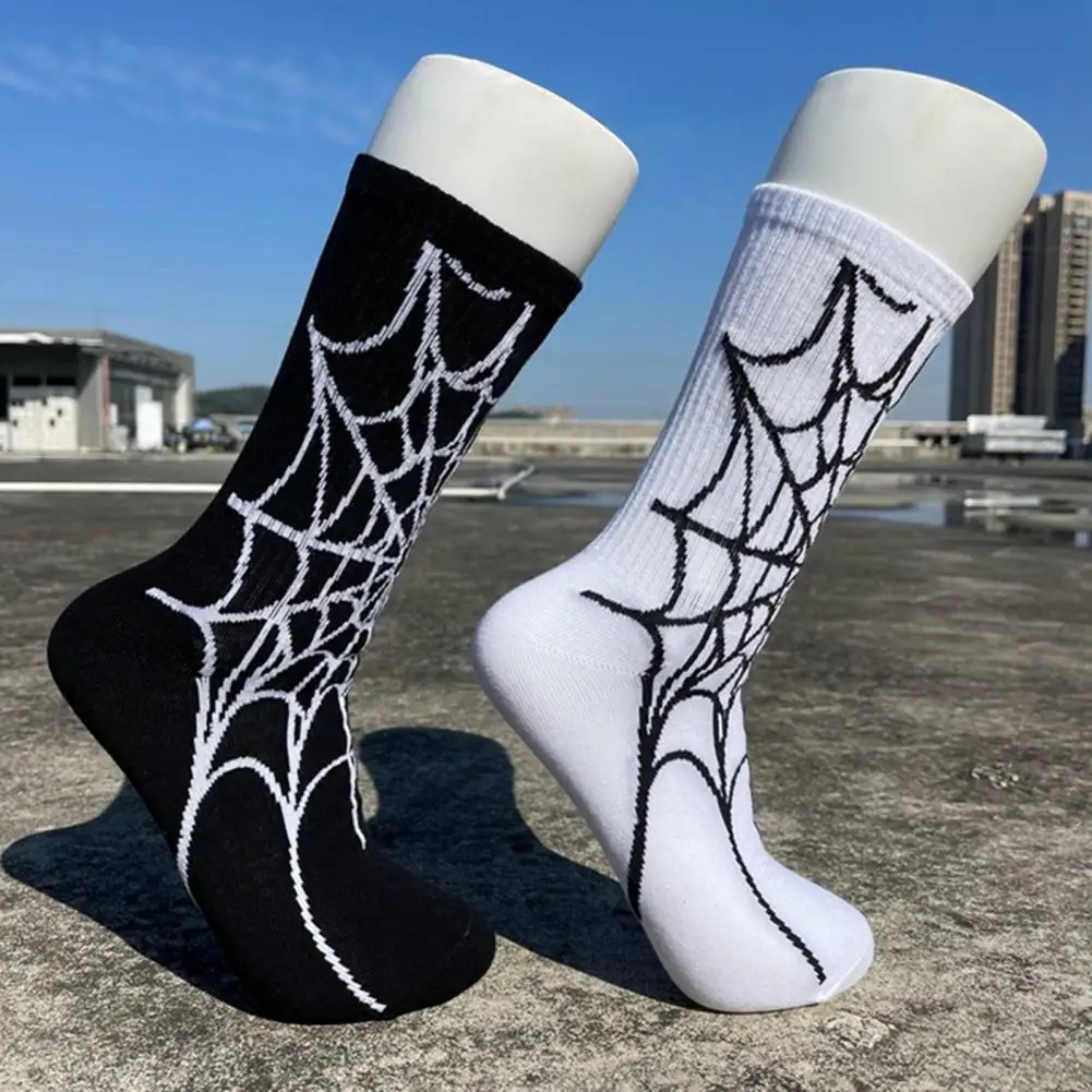 Halloween Socks Spider Web Socks Spider Skull Skeleton Print Halloween Sports Socks High Elasticity Anti-slip for Basketball