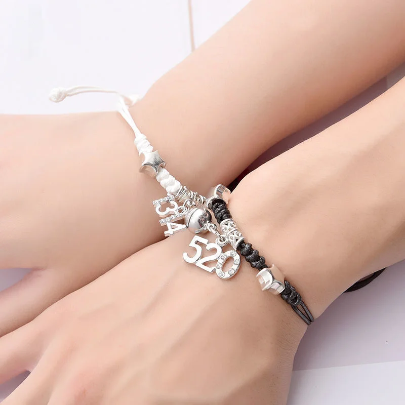 2 Pice Color Black White Hand Rope Love Magnetic Couple Good Friend Good Brother Party Student Travel Fashion Elegant Jewelry