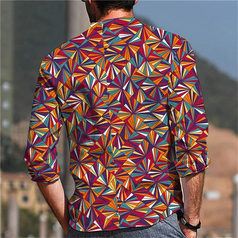 2023 Men\'s Ball Shirt Color Graphics Printing Decrease Gray 3D Printing Shirt Long Sleeve Button Fashion Design