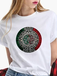 女性のカジュアルな半袖プリントTシャツ、aztecカレンダー、サンストーン、mexican art、夏の美的グラフィックy2kトップ