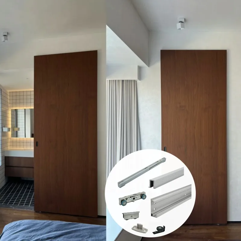 Wall Mounted Concealed Sliding Door System for Wood Doors Italy Design China Factory Sliding Wood Door Hardware With Hydraulic