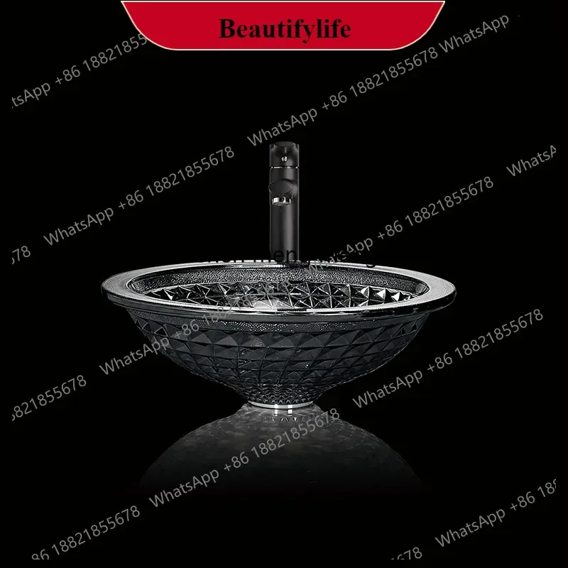 

M138Light luxury crystal glass table hotel home improvement bathroom table basin art carving design round wash