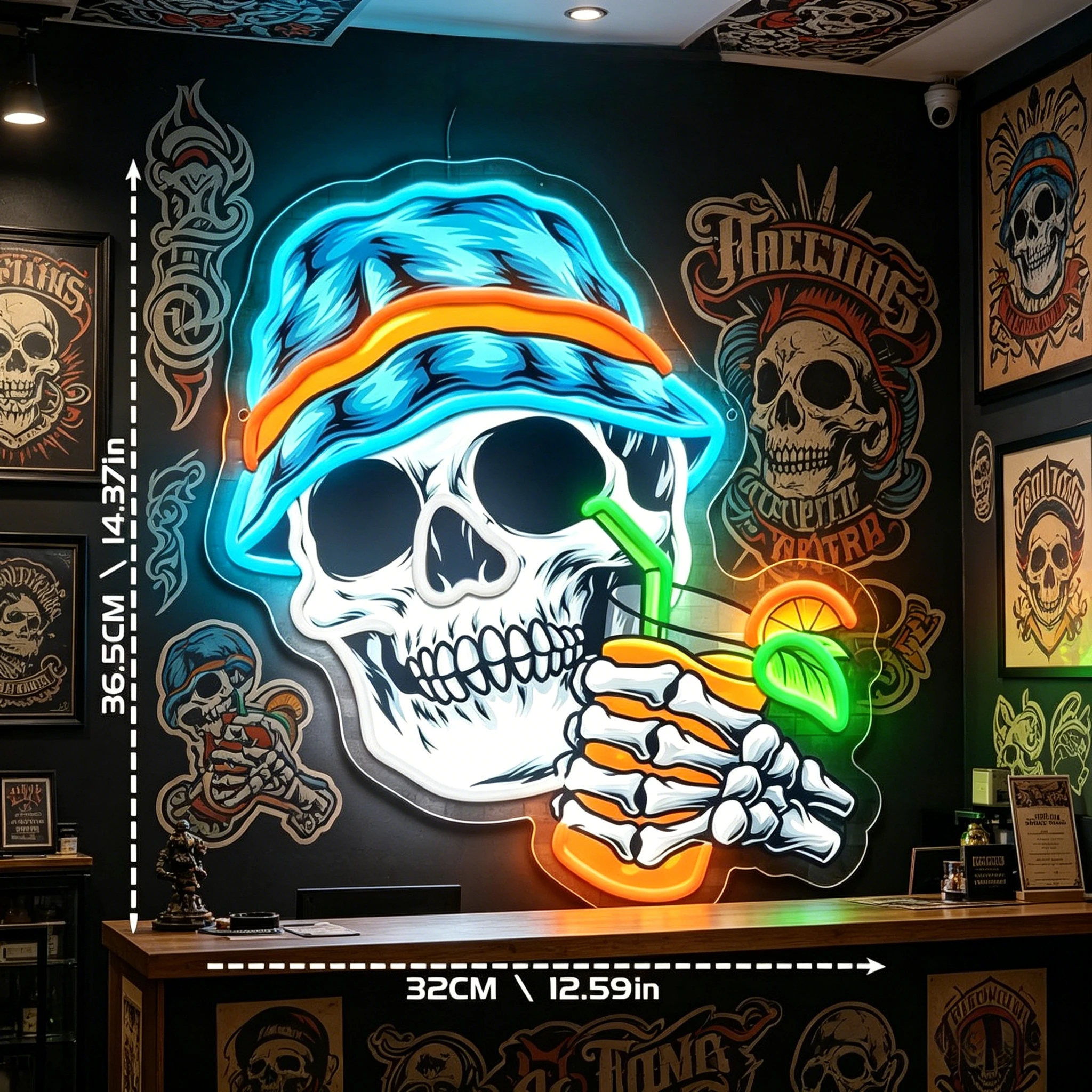 

Летняя неоновая вывеска с черепом и тропическим напитком, УФ-печать, светодиодная подсветка, декор для стен, бара, спальни, мужской комнаты, подарок