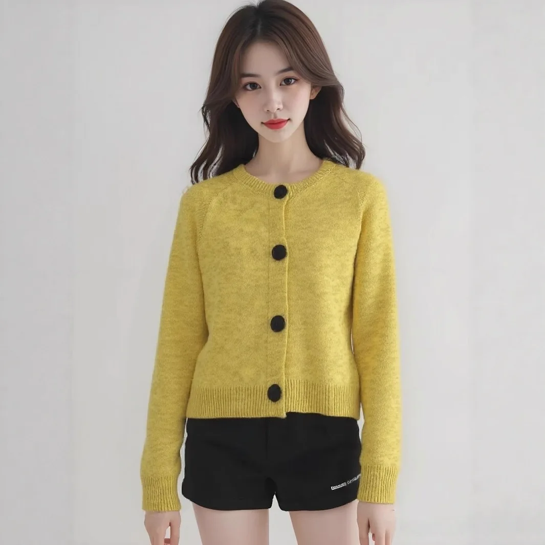 

French Round Neck Short Knitted Cardigan for Women, Autumn 2025 New Design, Button Up Sweater Short Jacket