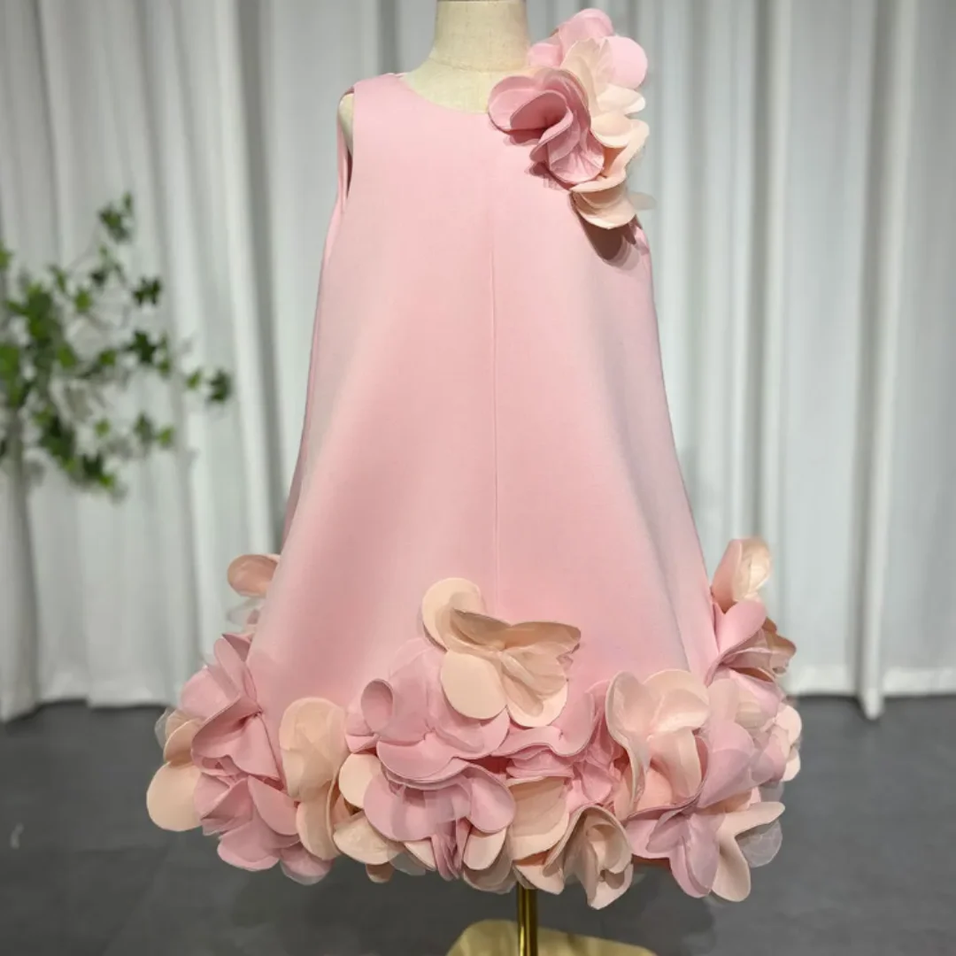 Vestido de princesa sin mangas para niños, vestido de baile de hojas blancas para cumpleaños, boda, vestido de bautismo para bebés, vestido de chaleco festivo para niñas