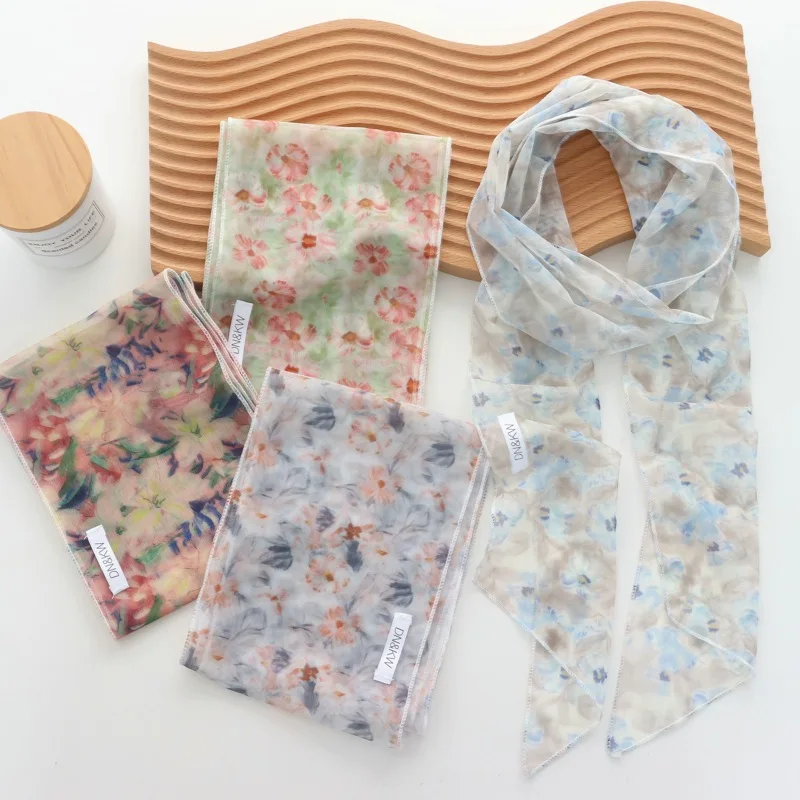 

2025 New Fashion French Retro Thin Scarf Women's All-Match Fashionable High-End Sense Neck Long Ribbon Scarf Tie Hair Scarf