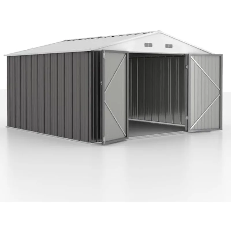 GUNJI 10 x 10 FT Shed Outdoor Storage Shed Metal Garden Shed with Lockable Door Outside Waterproof Tool Shed for Backyard
