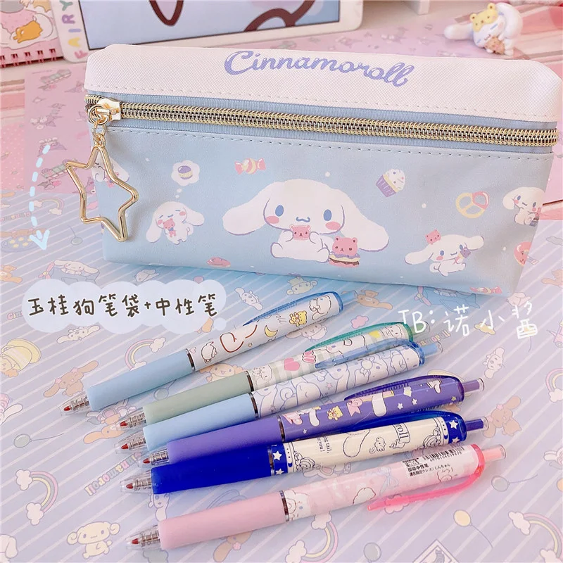 Sanrio Kawaii Double Zip Lápis Bag, Kuromi Melody Cinnamoroll, Papelaria para Estudantes da Escola, Saco De Armazenamento para Meninas, Presente