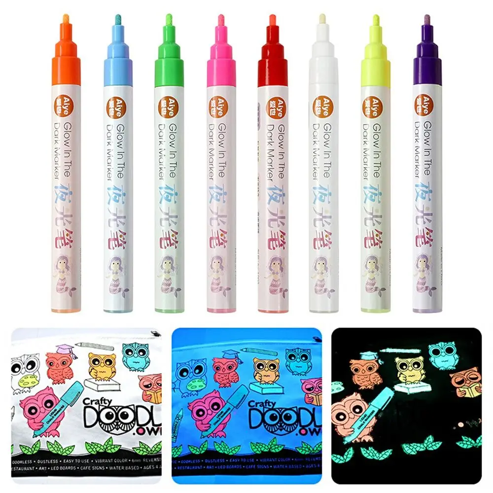 Personalized 8 Colors Luminous Pen Glowing in The Dark DIY Graffiti Highlighter Pen Hand Painting Fluorescent Pen Student