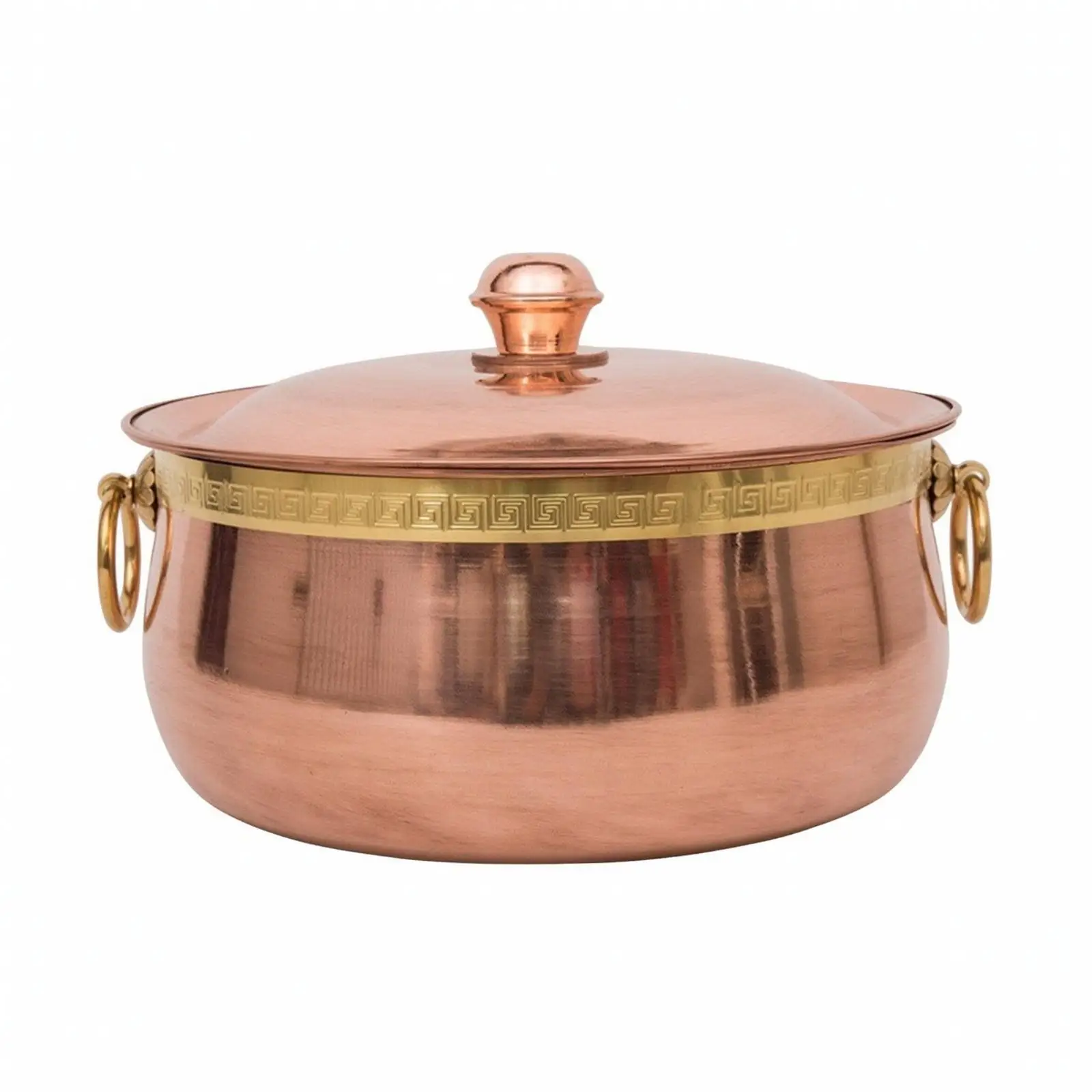 Purple Copper Cooking Vessel 5L Large Stockpot with Lid for Induction Gas Stove Traditional Greek Pattern Kitchen Cookware