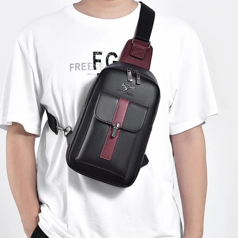 

Brand Men's Leather Chest Bag Shoulder Bag Multi-function Cross body Waterproof Travel Messenger Pack Handbag For Male Female