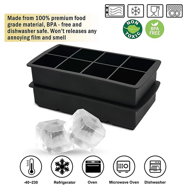 4/6/8 Grid Silicone Ice Cube Tray Big Ice Cube Mold Square Ice Cube Maker Food Grade Reusable Ice Cube Mould Whiskey Ice Mold