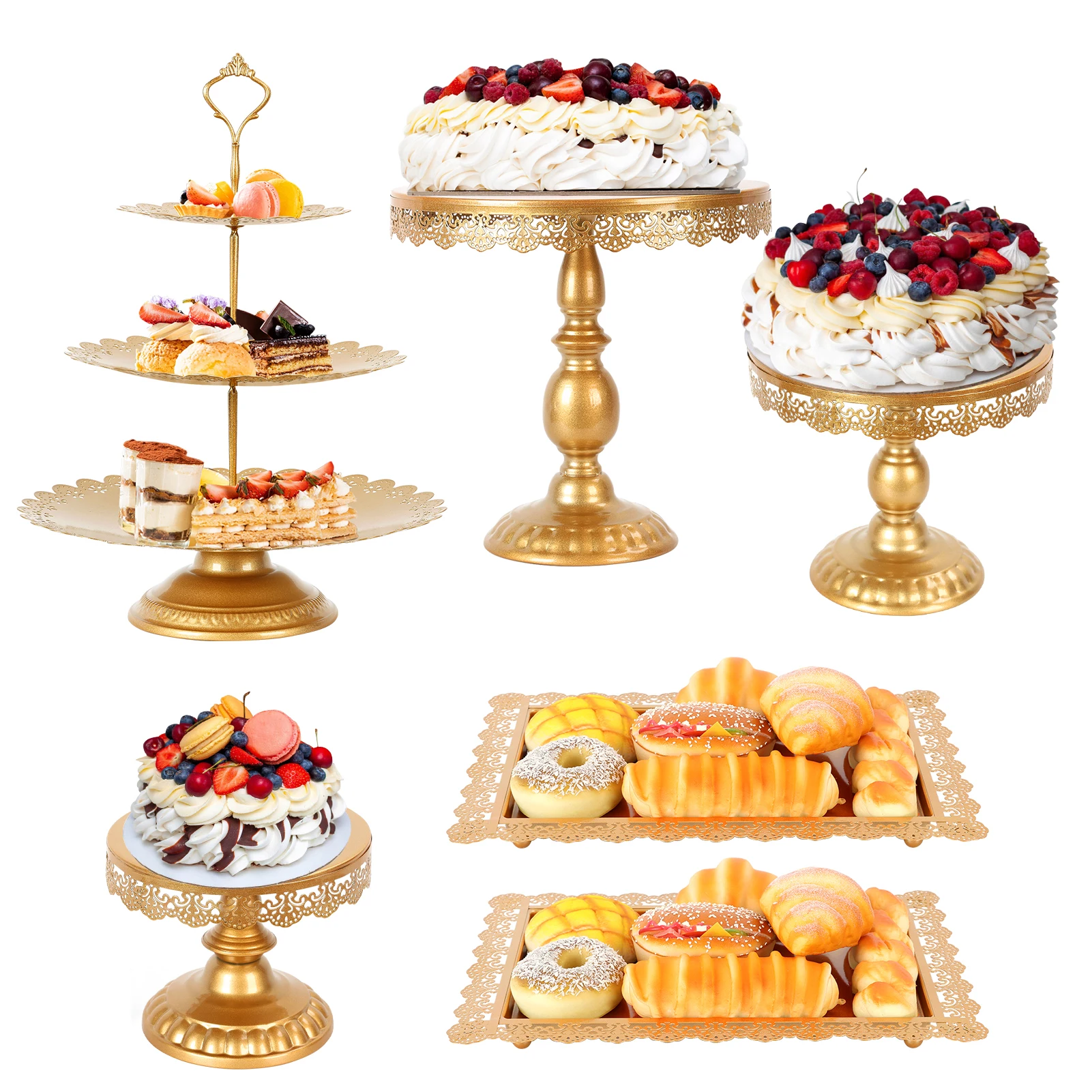 6Pcs/Set Desert Stands, Metal Dessert Table Display Tiered Cupcake Holder, Golden Dessert Table Display Set, Display Treats