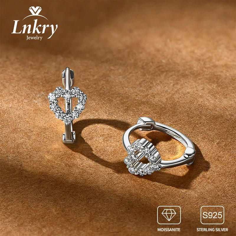 

Lnkry Pass Diamond Test 1.4mm Moissanite Hoop Earring For Women oorbellen zilver 925 Sterling Silver Heart Shape Earring Jewelry