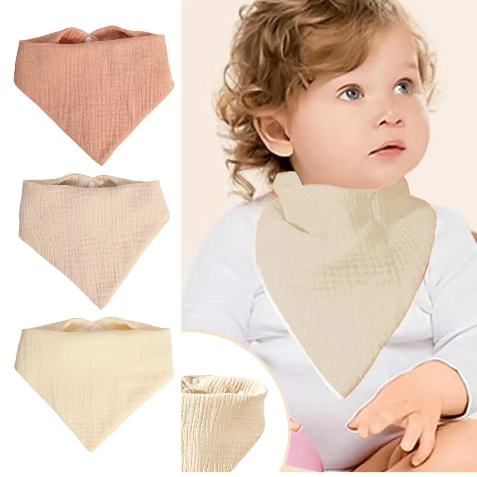 Bib Bandana Bayi, Bib Sapu Tangan Lembut yang Dapat Disesuaikan untuk Bayi, Kain 4 Lapis, Bernapas, Menyerap, Perlengkapan Makan Balita