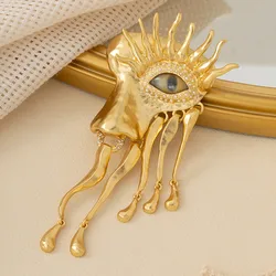 Deluxe Women Men Vintage Devil's Eye Brooch Pins Exaggerated Trendy Style Imitated Pearl Delicate Tassels Badge Jewelry Gifts