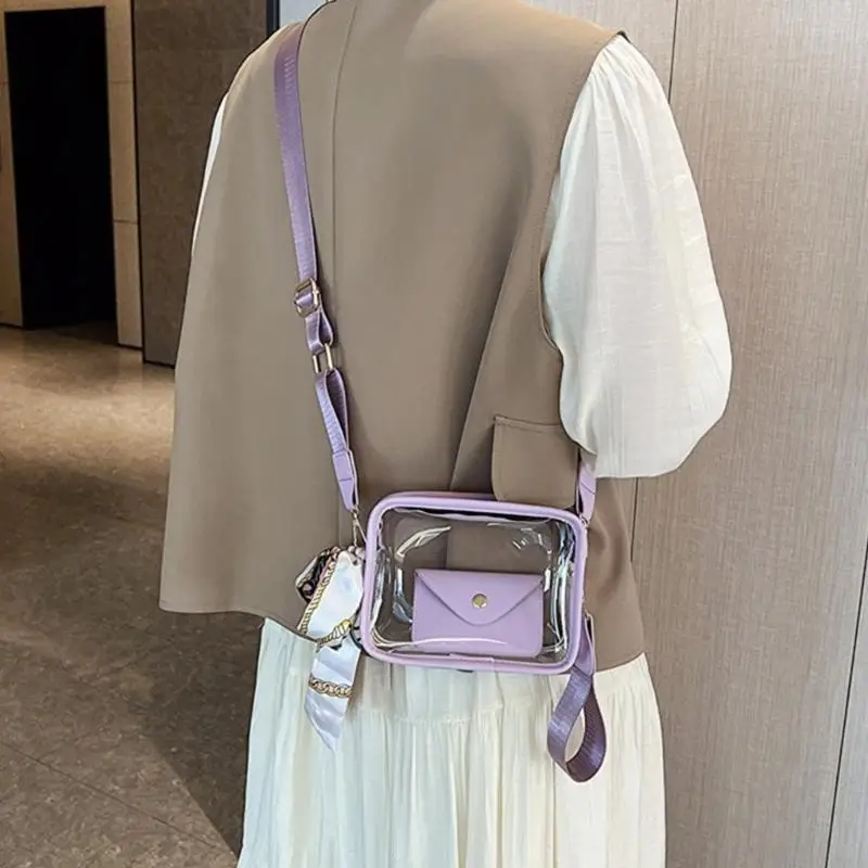 

63HC Women Jelly Bag Fashion Wide Strap Shoulder Bag Lady Small Clear Purse Summer Crossbody Bag for Prom Party