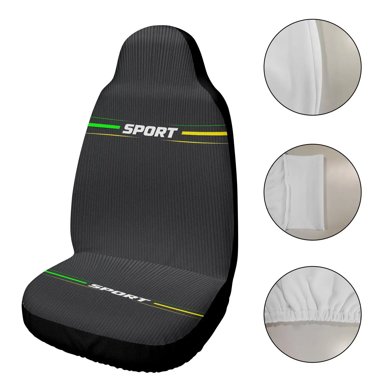 2pcs Car Seat Covers | Sport Green Yellow Stripe, Polyester, Universal Fit For Sedans, SUVs, And Cars | Perfect Gift For Friends