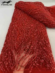 Madison African Sequins Pearls Lace Fabric 2025 High Quality French Heavy Beaded Tulle Lace Fabric Nigeria For Bridal Dress