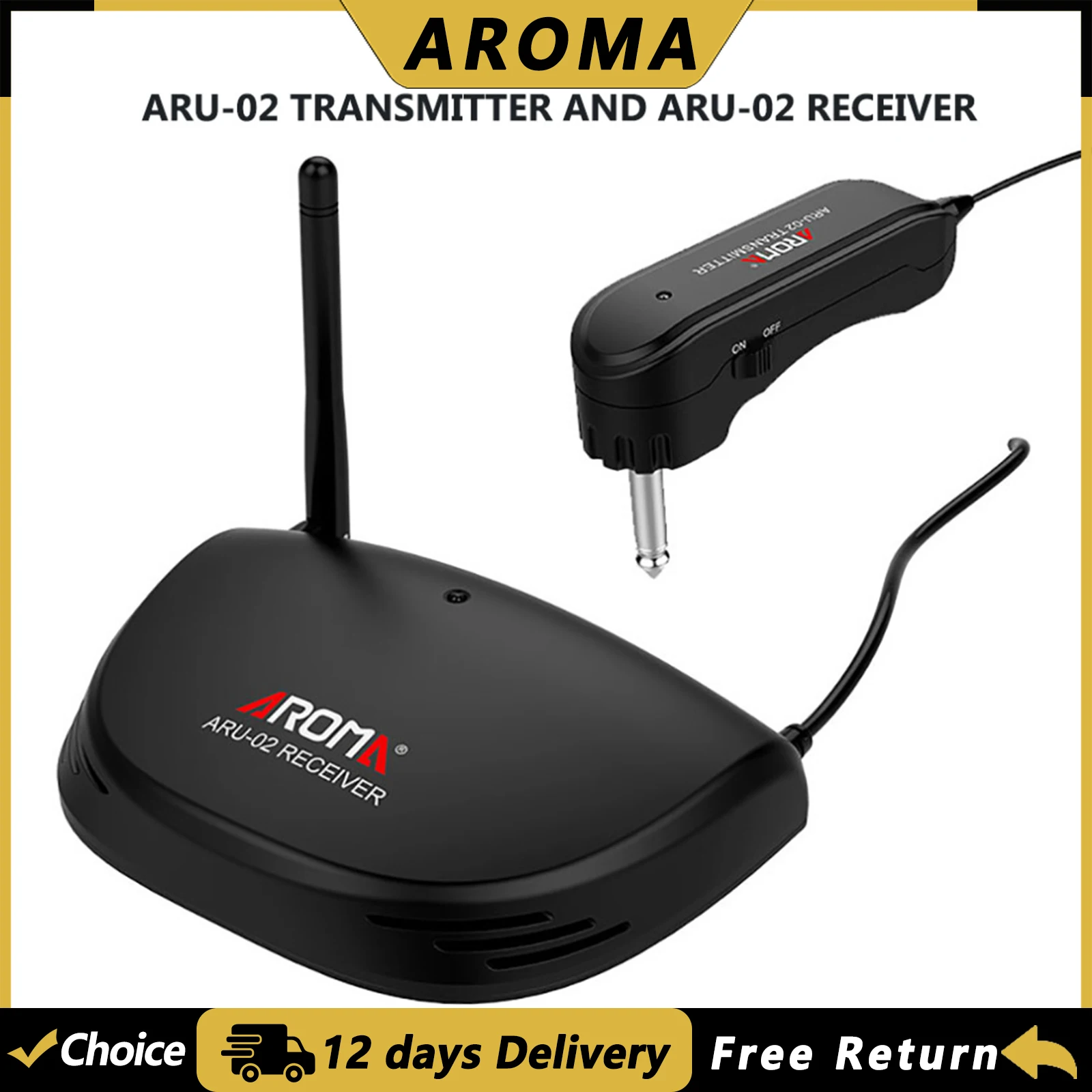 

AROMA ARU-02 UHF Беспроводная гитарная система, гитарный передатчик, приемник, цифровой аудио USB-кабель для гитары, бас-запчасти, аксессуары