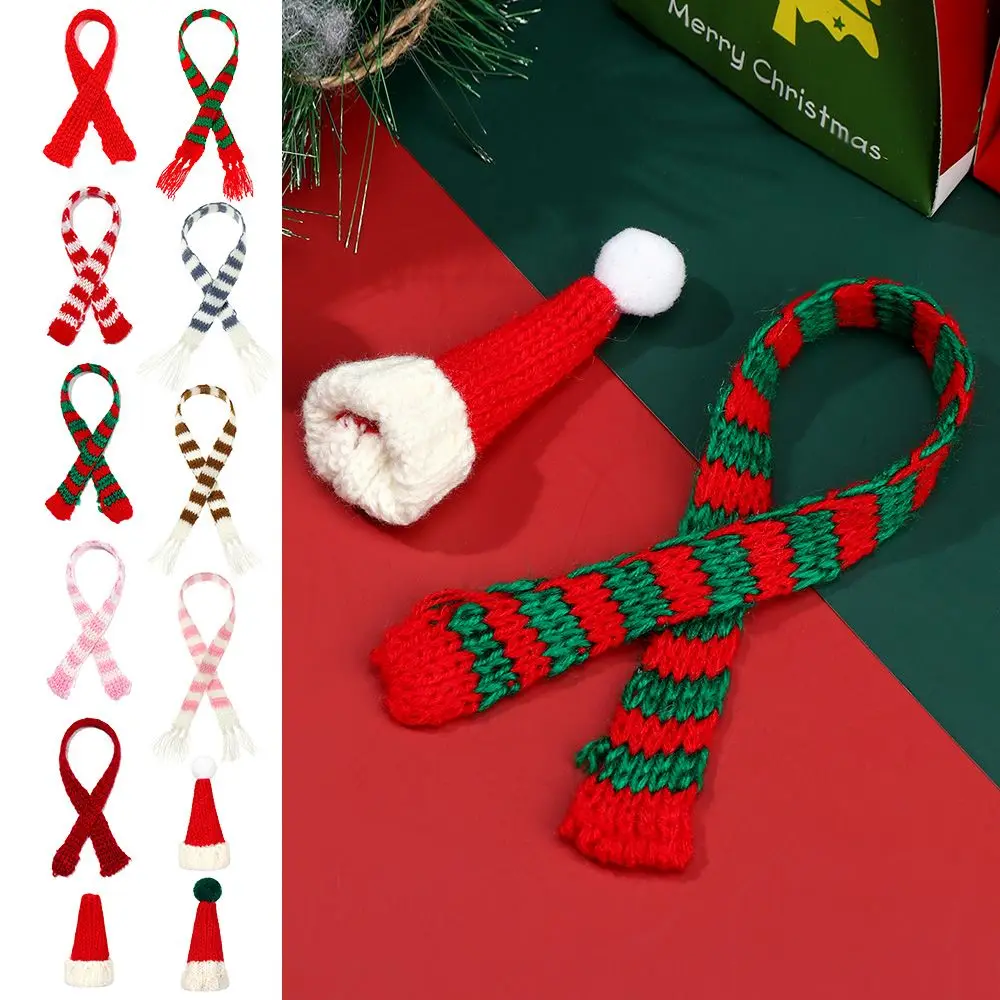 Adorável ornamento de natal acessórios para casa de bonecas material artesanal cachecol chapéu mini bonés de natal cachecóis de malha