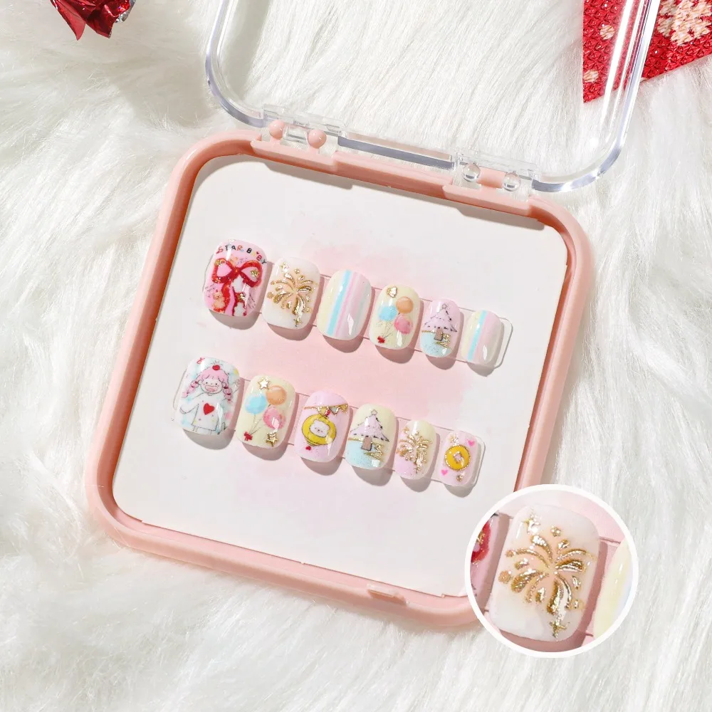 

Позолоченные кошачьи глаза, детские накладные ногти с бантом, короткие квадратные накладные ногти, материал для наращивания ногтей, маникюр