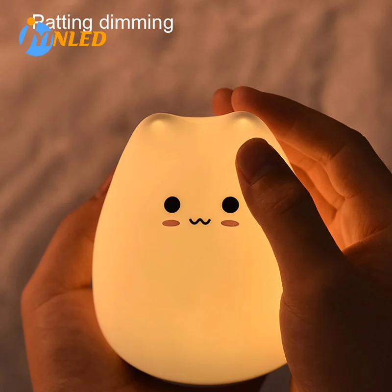 LED Night Light Cat Lamp Wireless Touch Sensor Silicone Battery Animal Light Child Holiday Bedroom Desktop Decor Lamp