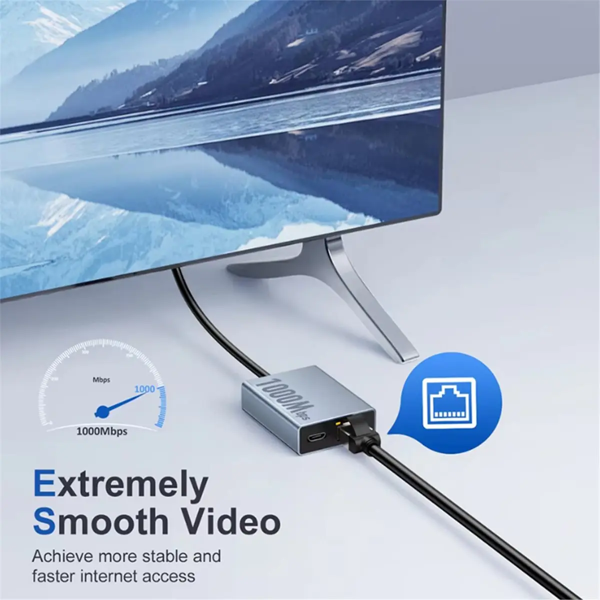 USB-C Ethernet Adapter 2-in-1 100Mbps RJ45 Network Converter for with TV Plug and Play