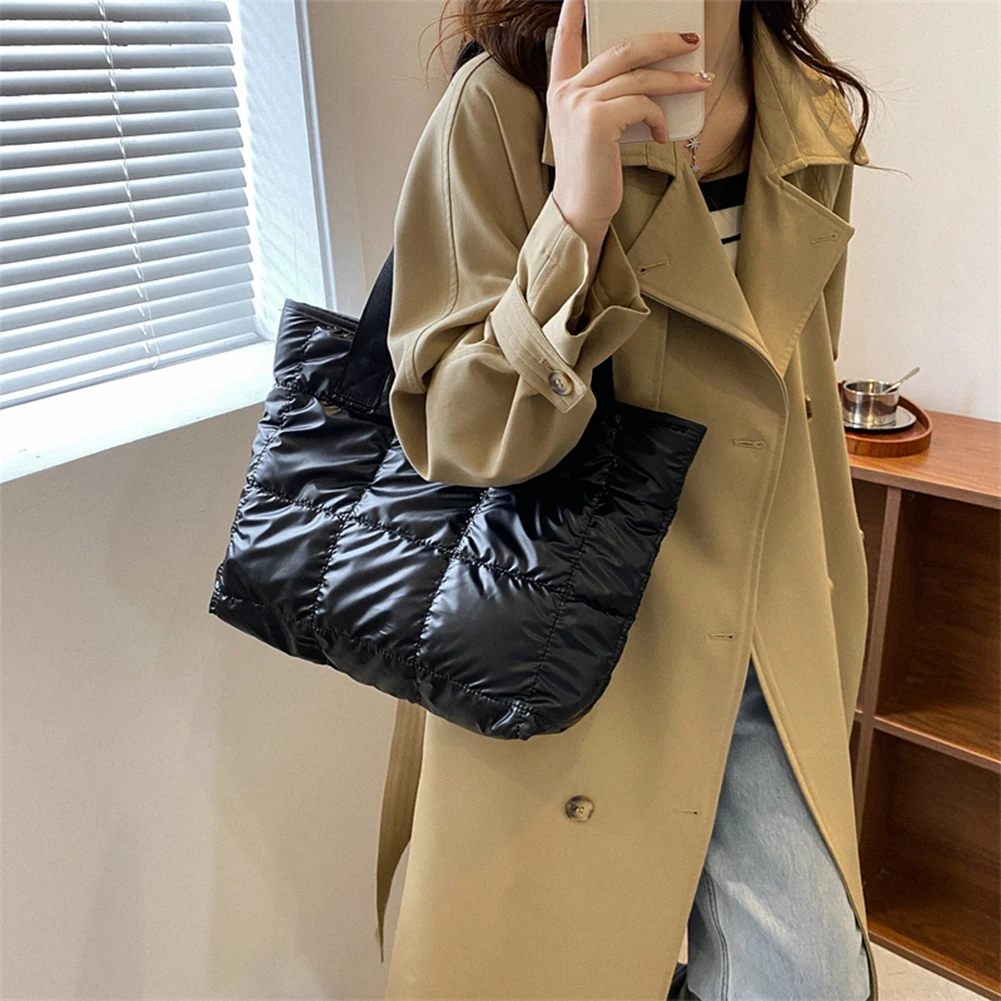 Fashion Ladies Tote Handbags Large Capacity Cotton Padded Top-handle Bags Rhombus Shopping Bag Quilted Solid for Leisure Travel