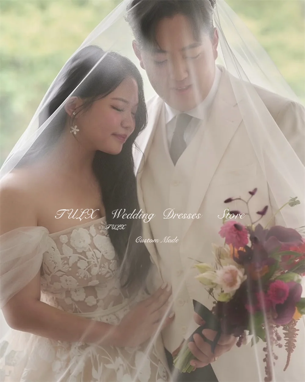 TULX luxe dentelle robe de mariée corée séance Photo sans bretelles sans manches longueur de plancher princesse robes de mariée Corset personnalisé 2025