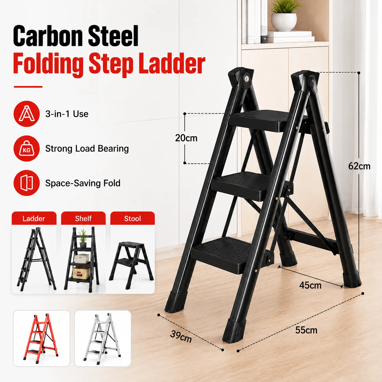 Household Folding telescopic ladder Thickening Carbon Steel Stair Ladder Stool Household Step Stool LadderFolding Stairs