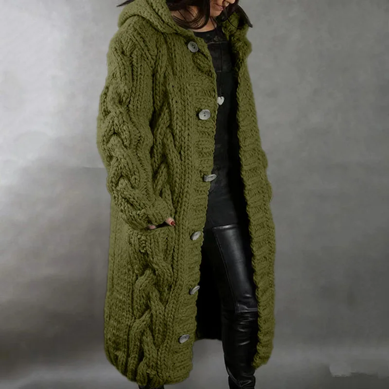 Damenpullover, neuer lässiger, lockerer, europäisch-amerikanischer Mode-Cardigan mit Umlegekragen, gestrickter langer Mantel, Pullovermantel in großen Größen – Detail 40