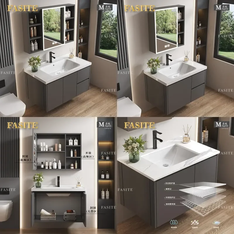 For Honeycomb Aluminum Bathroom Cabinet Combination Ceramic Integrated Wash Basin Household Toilet Vanity Unit Durable Modern