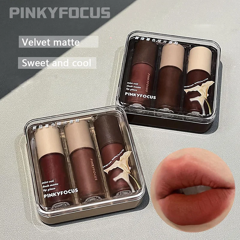 Samtmattes Lipgloss-Make-up, Vintage-Stil, rotbraune Töne, weiches, hochpigmentiertes Lippenstift-Set, wasserfest, rotbraun, süßer, cooler Lipgloss
