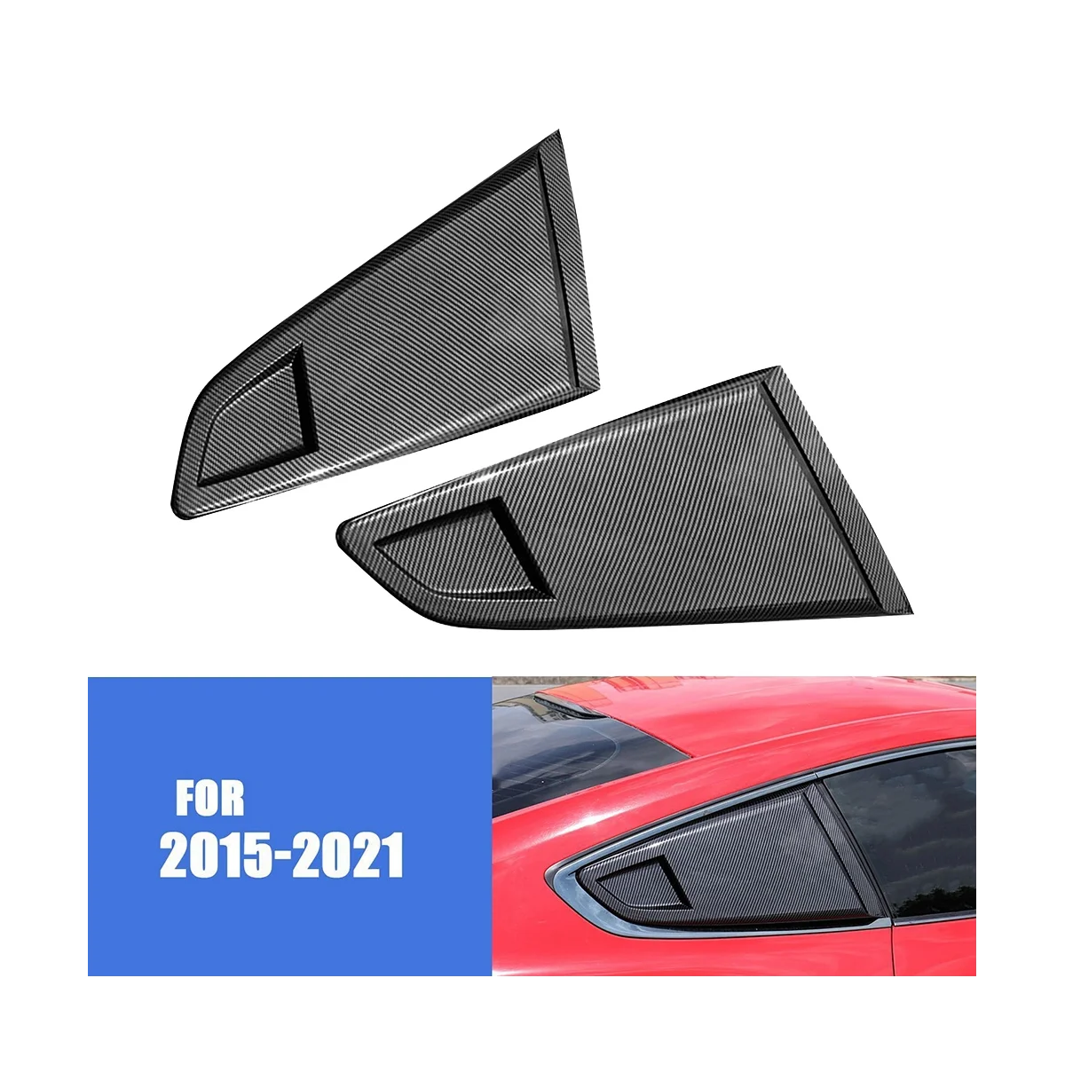 Carbon Fiber Look 1/4 Rear Side Vent Quarter Window Louver Shutter Cover Trim for 2015-2022 Ford Mustang