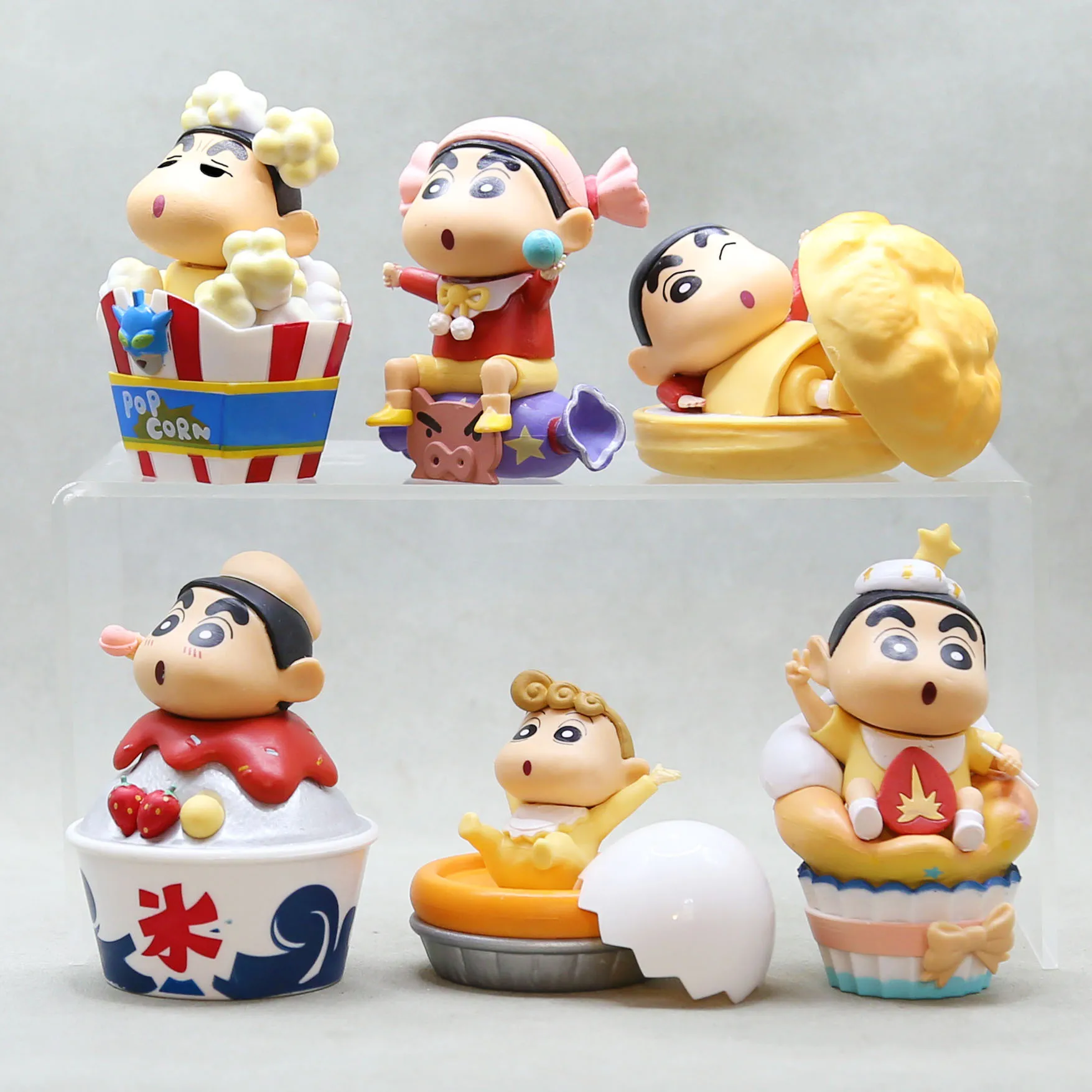 8 centimetri 6 pz/set Anime Crayon Shin-Chan Dim Sum Time Pvc Fai Da Te Figura Giocattoli Per Bambini Giocattoli Regali Auto Ornamento Cottura Della Torta decorazione regali